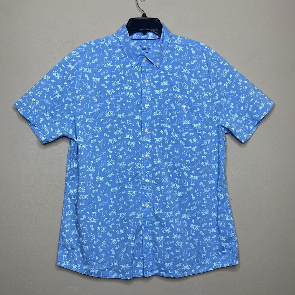 Croft & Barrow Slim Fit Performance Button Down Shirt Mens XL Blue Palm Hawaiian